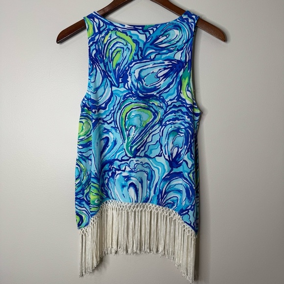 Lilly Pulitzer Sonya Sleeveless Fringe Top Oh Shucks Sparkling Blue Sz 2 - Picture 8 of 8